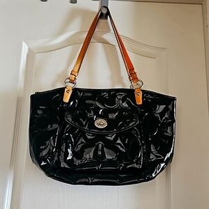 Black COACH Patent Leather F14663 Carryall Bag